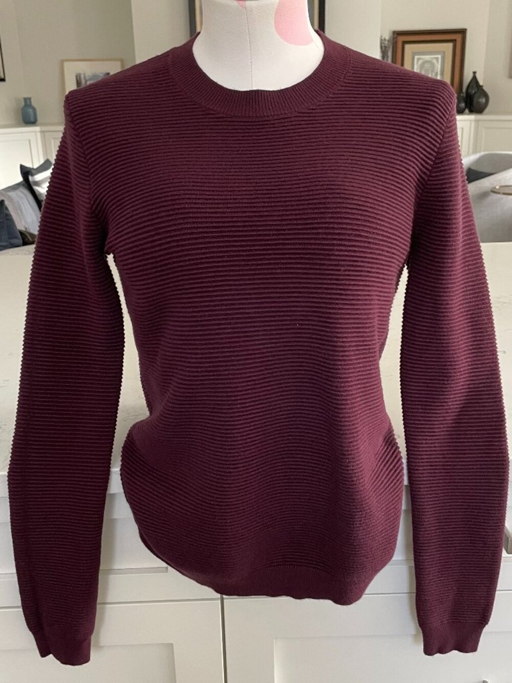 Contemporaine Par Simons LS Crew Neck Modern Ribbed Knit Sweater Burgundy Sz XS